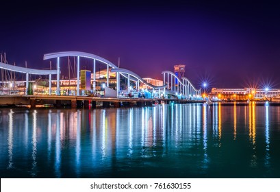 Barcelona Port View In The Night