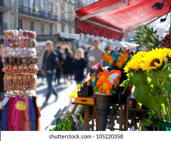 Barcelona Ramblas Street Life From Flowers Market