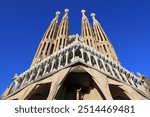 Barcelona Sagrada Familia church towers. Landmark of Barcelona, Spain.