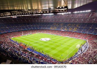 BARCELONA - SEPTEMBER 13: View Of Camp Nou Stadium Before The Champions League Match Between FC Barcelona And AC Milan, Final Score 2 - 2, On September 13, 2011, In Barcelona, Spain.