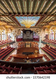 Barcelona, ​​Spain / September 20, 2019 : Interior decoration of the Palace of Catalan Music in Barcelona, ​​Spain.