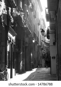 Barcelona Side-street In Black And White