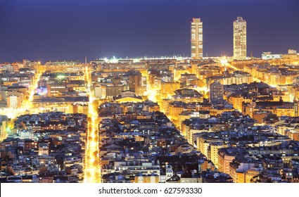 Barcelona Skyline At Night