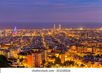 Barcelona skyline in te afternoon at Blue Hour