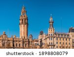 Barcelona skyline with tower of Main Barcelona Post Office in the center, Barcelona, Catalonia, Spain