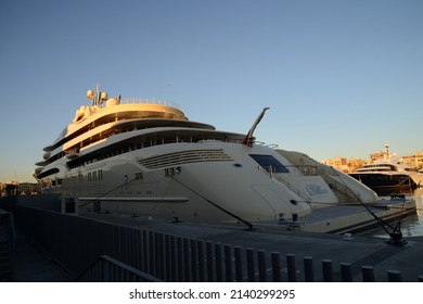 Barcelona, Spain 01012018: Dilbar Yacht Owned By Russian Billionaire Alisher Usmanov Moored At Port Vale