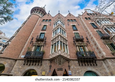 Barcelona, Spain - 17.03.2022: Casa De Les Punxes, An Outstanding Example Of Late Modernism Building