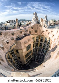 BARCELONA, SPAIN - APRIL 20:  Roof Of Modernist House Case Mila Also Known As La Pedrera Designed By  Antoni Gaudi  On April 20, 2017 In Barcelona