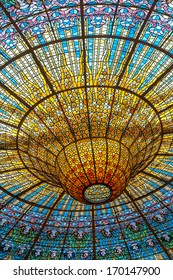 BARCELONA, SPAIN - April, 27, 2013: Ceiling in Music Palace, concert hall designed in the Catalan modernista style.