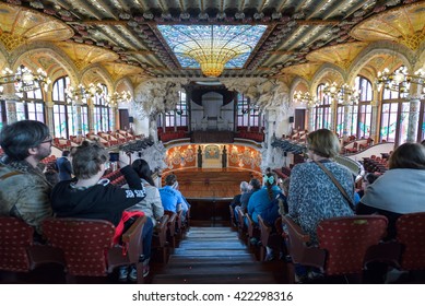BARCELONA, SPAIN - APRIL 28:  Interior of the Palace of Catalan Music on April 28, 2016 in Barcelona, Spain