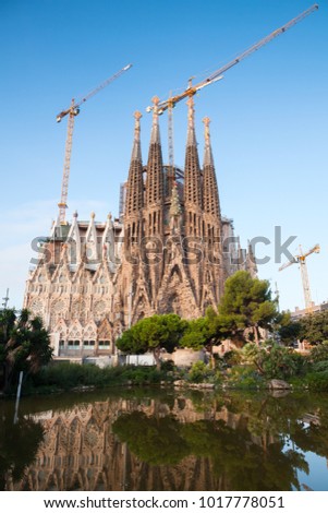 Barcelona, Spain - August 26, 2014: La Sagrada Familia, cathedral designed by Antoni Gaudi which is being build since 1882 and still is under construction