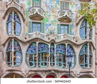 Barcelona, Spain. Casa Batllo Of Antoni Gaudi. Fragment Of Famous Building 