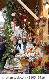 Barcelona, Spain, December 2021-People Shopping At The Christmas Market In Barcelona