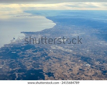 Barcelona, Spain - December 21, 2023: Aerial views of the landscapes to the north south of Barcelona Spain
