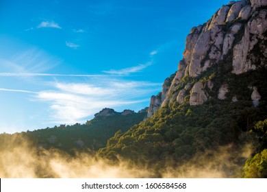BARCELONA, SPAIN - December 26, 2018: The mountains of Montserrat in Barcelona, Spain. Montserrat  is a Spanish shaped mountain which influenced Antoni Gaudi to make his art works. 