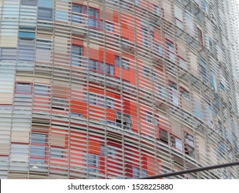 Barcelona, Spain, Europe: July 2018 -The Torre Glòries Skyscraper Exterior View