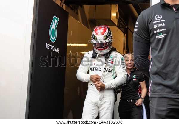 Barcelona, Spain. Feb 28th , 2019 Lewis\
Hamilton (44) with Mercedes AMG F1 Team walking out of garage at F1\
Test  at Circuit de\
Catalunya.