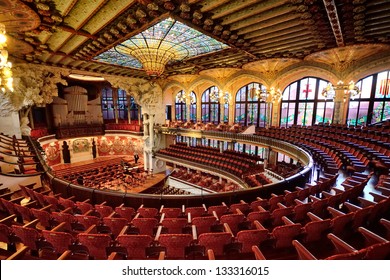 BARCELONA, SPAIN - FEB 3: The Palau de la Musica Catalana is a concert hall, built by the architect Lluis Domenech i Montaner between 1905 and 1908, on Febrary 3, 2013. Barcelona