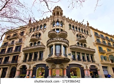 Barcelona, Spain - February 12, 2020:  Casa Lleó Morera Is A Building Designed By Noted Modernisme Architect Lluís Domènech I Montaner, Located At Passeig De Gràcia 35 In The Eixample District