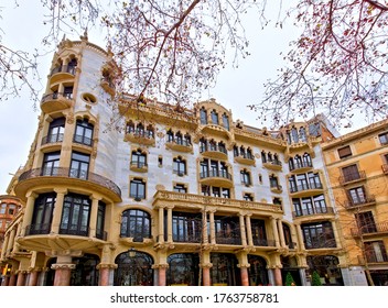 Barcelona, Spain - February 12, 2020: Casa Fuster Is A Modernist Building In Barcelona Designed And Created By Lluís Domènech I Montaner Between 1908 And 1910