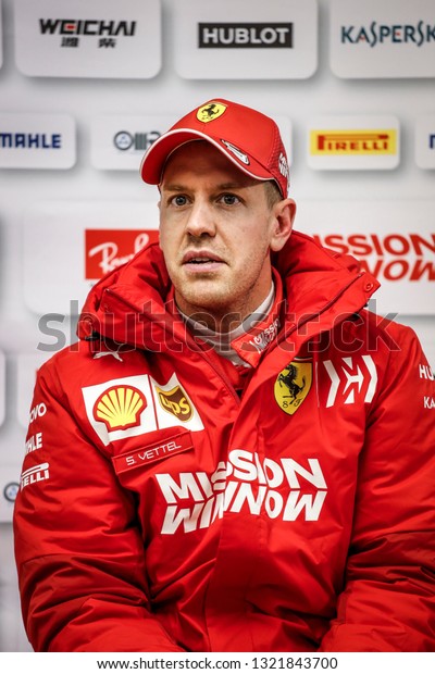 Barcelona,\
Spain. February 18/21, 2019. F1 test for season 2019. Portrait of\
Sebastian Vettel, Germany, Scuderia Ferrari.\
