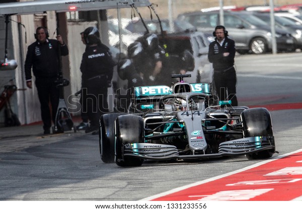 Barcelona, Spain. February 18/21,\
2019. F1 test for season 2019. Lewis Hamilton, England, testing W10\
EQ Power+, new car of Mercedes-AMG Petronas\
Motorsport.