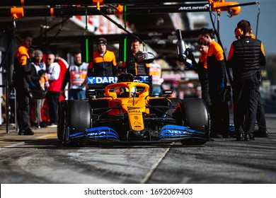 Barcelona, Spain - February 19-21, 2020: 04 NORRIS Lando (gbr), McLaren Renault F1 MCL35, Exiting Pitstop During Formula 1 Testing At Barcelona Circuit.