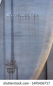 Barcelona, Spain - February 22, 2019 - Logo On The Exterior Of The Stadium For The 1992 Summer Olympics