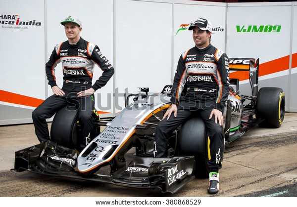 BARCELONA, SPAIN -\
FEBRUARY 22: Team Force India. Presentation of the new car at first\
day of Formula One Test Days at Catalunya Circuit on February 22,\
2016 in Barcelona,\
Spain.