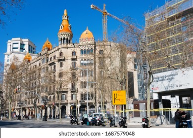 Barcelona, Spain - February 23, 2020: Casa Rocamora Or Casa Lleo Morera Built By The Bassegoda Brothers In Passeig De Gracia