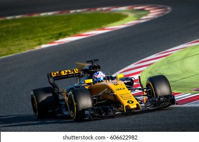 Barcelona, Spain - February 27 / March 2, 2017: Jolyon Palmer, Driver Renault F1 Team On Track At Formula One Testing At Catalunya Circuit In Barcelona, Spain.