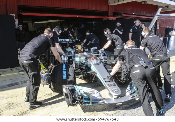 Barcelona, Spain. February 27 /\
March 2. F1 test days for the season 2017. Lewis Hamilton,\
Mercedes.