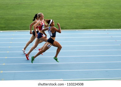 BARCELONA, SPAIN - JULY 13: Athletes In The 400 Meters Hurdles On The 2012 IAAF World Junior Athletics Championships On July 13, 2012 In Barcelona, Spain