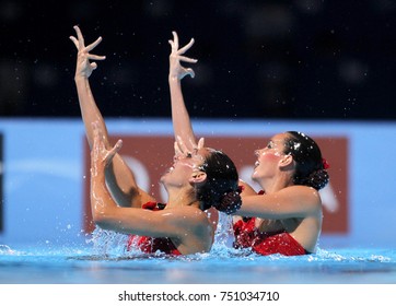 BARCELONA, SPAIN - JULY, 13: Ona Carbonell And Margalida Crespi Of Spain During A Duet Synchronised Swimming Event Of World Championship BCN2013 On July 13, 2013 In Barcelona Spain