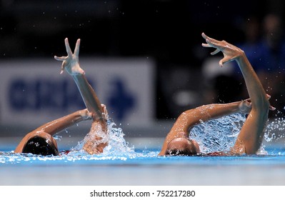 BARCELONA, SPAIN - JULY, 13: Ona Carbonell And Margalida Crespi Of Spain During A Duet Synchronised Swimming Event Of World Championship BCN2013 On July 13, 2013 In Barcelona Spain