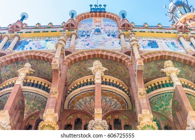 BARCELONA, SPAIN - JULY 24, 2016: Palau de la Musica Catalana in Barcelona, Spain. Barcelona is the capital city of the autonomous community of Catalonia in the Kingdom of Spain.