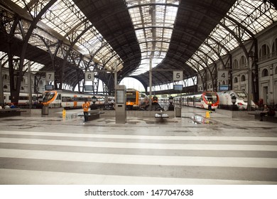 BARCELONA, SPAIN - JULY 26, 2019: Platforms With Electric Wagons At Estació De França Railway Station.