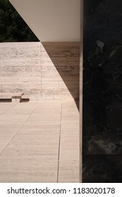 BARCELONA, SPAIN - JULY 5, 2017: Barcelona Pavilion Desgined By Ludwig Mies Van Der Rohe