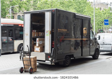 Barcelona, Spain; July 6, 2018: Delivery Work Van Parked In The Street. Volkswagen LT35