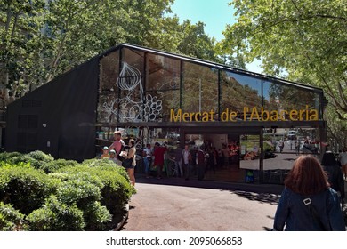 BARCELONA, SPAIN - Jun 01, 2019: Covered Market Of Abaceria At Passeig Sant Joan, Replacing The Famous Covered Market Of Gracia, Now Under Restoration 