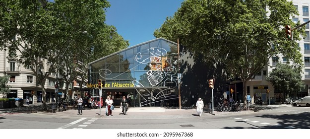 BARCELONA, SPAIN - Jun 01, 2019: Covered Market Of Abaceria At Passeig Sant Joan, Replacing The Famous Covered Market Of Gracia, Now Under Restoration 