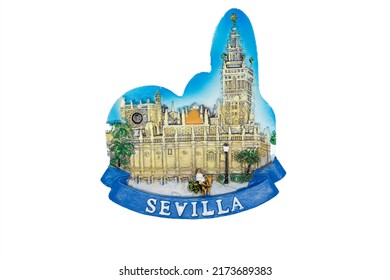 Barcelona, Spain - June 27, 2022. Souvenir Magnet From Sevilla , Spain, Isolated On White Background