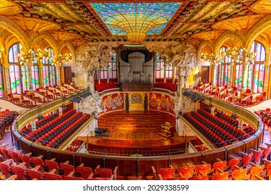 BARCELONA, SPAIN, JUNE 30, 2019: Interior of the palau de la musica in Barcelona, Spain