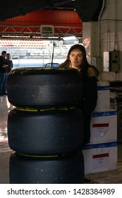 Barcelona, Spain -  Mar 5h, 2019 - Tatiana Calderon From Columbia With 18 BWT Arden In Paddock At Fia Formula 2 Test At Circuit De Catalunya.