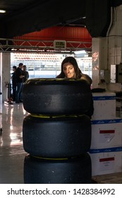 Barcelona, Spain -  Mar 5h, 2019 - Tatiana Calderon From Columbia With 18 BWT Arden In Paddock At Fia Formula 2 Test At Circuit De Catalunya.