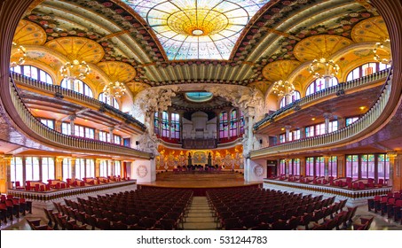 Barcelona, Spain - March 03, 2016: Palau de la Musica opera. Inaugurated in February 9, 1908, it is one of most famous concert hall in Spain.