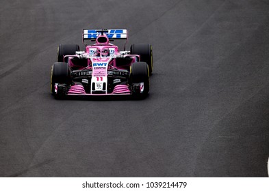 BARCELONA, SPAIN - MARCH 1, 2018: Sergio Perez During Formula One Test Days At Circuit Of Barcelona Catalunya.