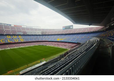 BARCELONA, SPAIN - MAY 23, 2021: View Of Empty Camp Nou, Home Stadium Of Football Club Barcelona