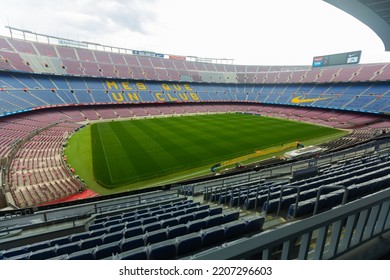 BARCELONA, SPAIN - MAY 23, 2021: Camp Nou Stadium With Empty Tribunes, Stadium Of Football Club Barcelona