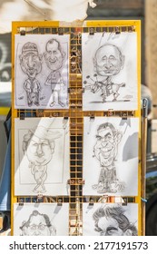 Barcelona, Spain - May 26, 2022: Animated Caricature Of Celebrities On The Rambla De Barcelona (Spain).